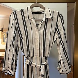 Zara shirt dress white with  navy stripe